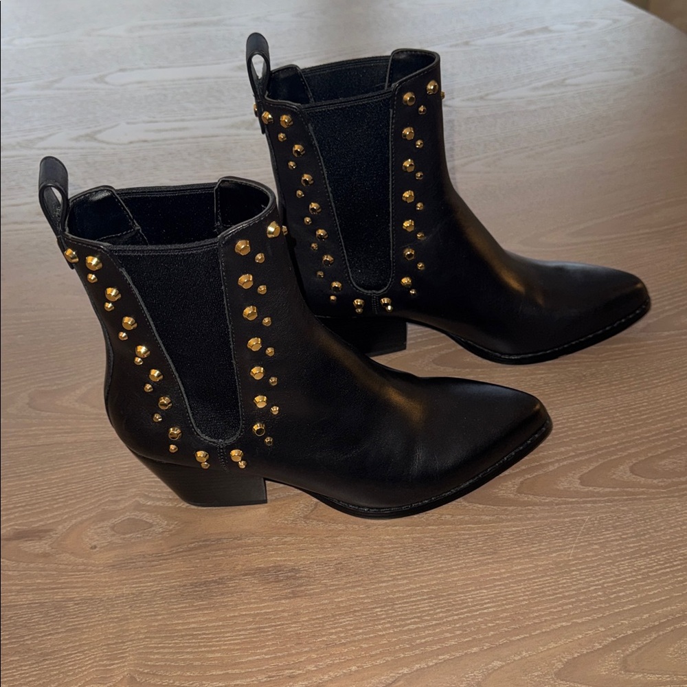 Michael Kors Black Ankle Boots with Gold Studs